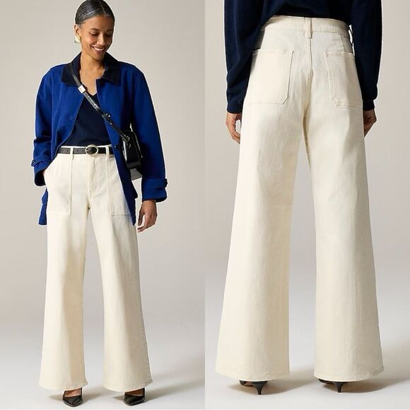 NWT J CREW TALL Camp-pocket wide-leg jean in Ecru - Picture 1 of 8